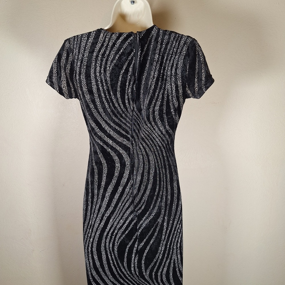 Y2K Whimsigoth Moire Wave Abstract Velour Burnout Scoop Neck Column Maxi Dress - Picture 3 of 9